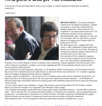 No al porto d’armi per Vito Lombardo