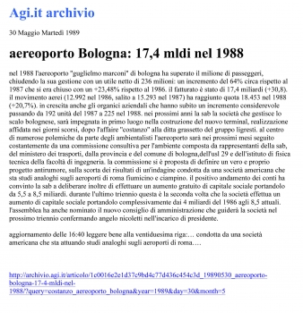 Aereoporto Bologna: 17,4 miliardi nel 1988