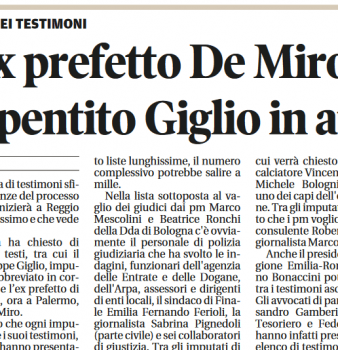 L’ex prefetto De Miro e il pentito Giglio in aula